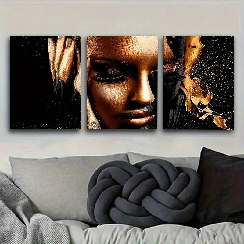 3pcs Golden and Black Portrait Wall Art Set Canvas Framed 40x60cm - High Quality Print 100% Australian Made Wall Canvas Ready to Hang - Bella Home Decor