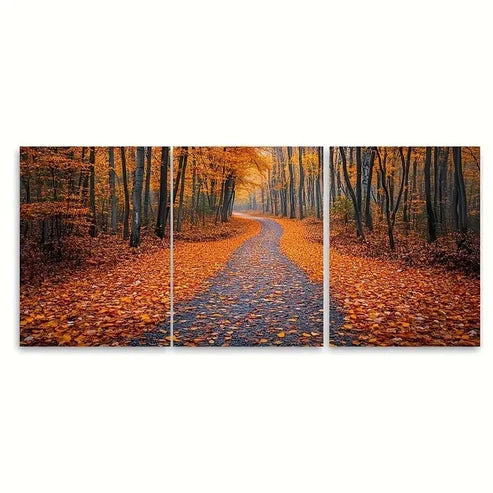 3pcs Orange Yellow Leaves Forest Path Wall Art Set Canvas Unframed – High Quality Print 100% Australian Made Wall Canvas - Bella Home Decor
