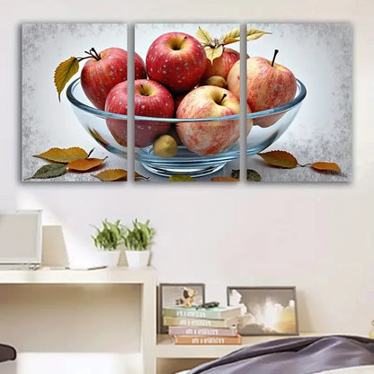 3pcs Apple With Glass Bowl & Autumn Leaves Wall Art Set Canvas Framed 40x60cm - High Quality Print 100% Australian Made Wall Canvas Ready to Hang - Bella Home Decor