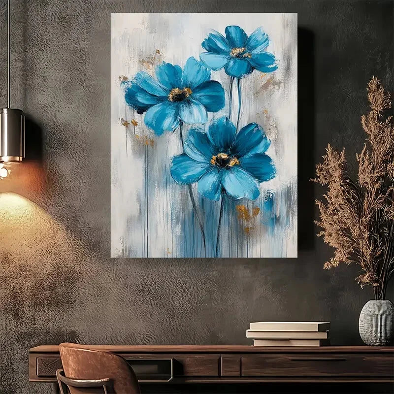 Beautiful Modern Blue Flower Abstract Painting 40x60cm Metal Print Ready to Hang - Bella Home Decor