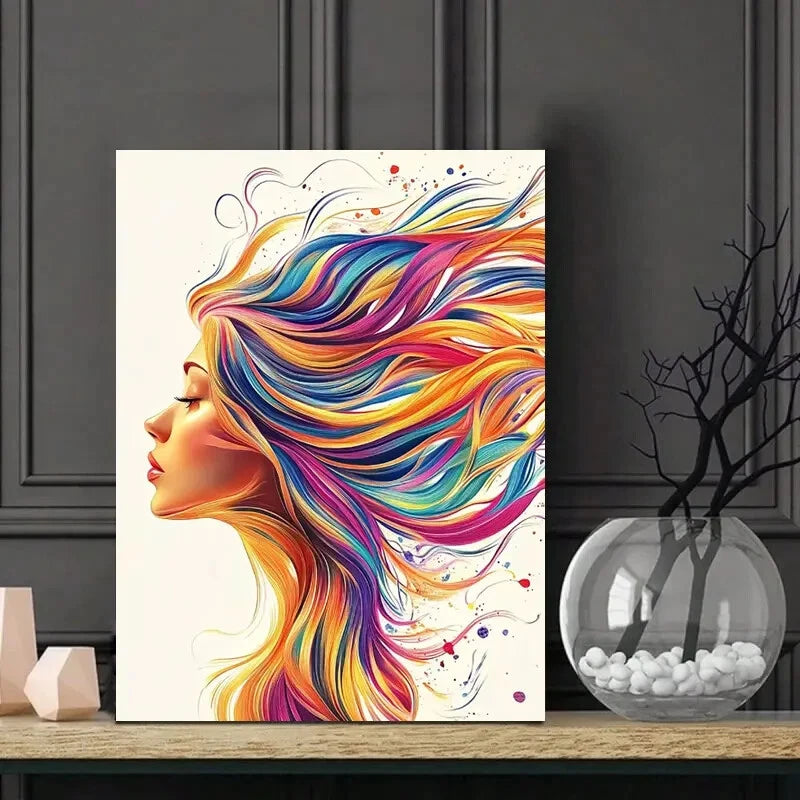Beautiful Colorful Hair, Wind Blows Woman'S Face 40x60cm Metal Print Ready to Hang