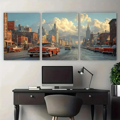 3pcs Vintage Street Scene Perfect Wall Art Set Canvas Framed 50x70cm - High Quality Print 100% Australian Made Wall Canvas Ready to Hang