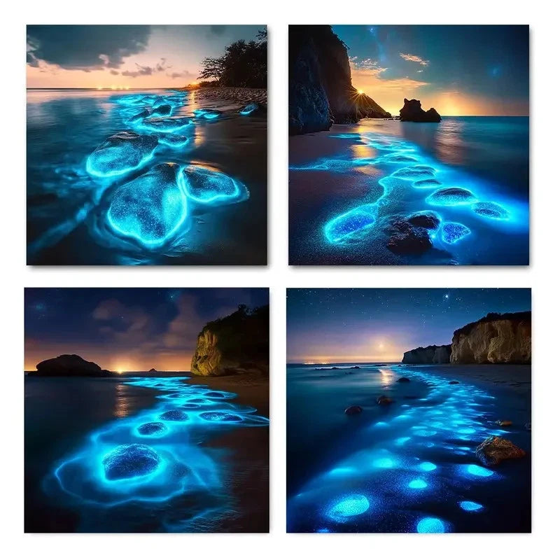 4pcs Chic Abstract Beach Scenery Wall Art Canvas Framed