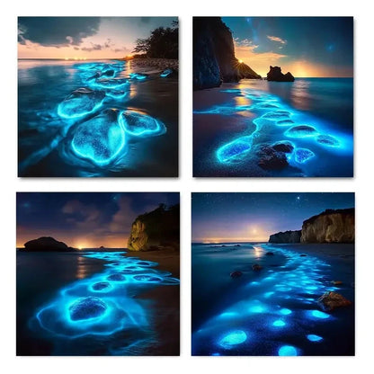 4pcs Chic Abstract Beach Scenery Wall Art Canvas Framed