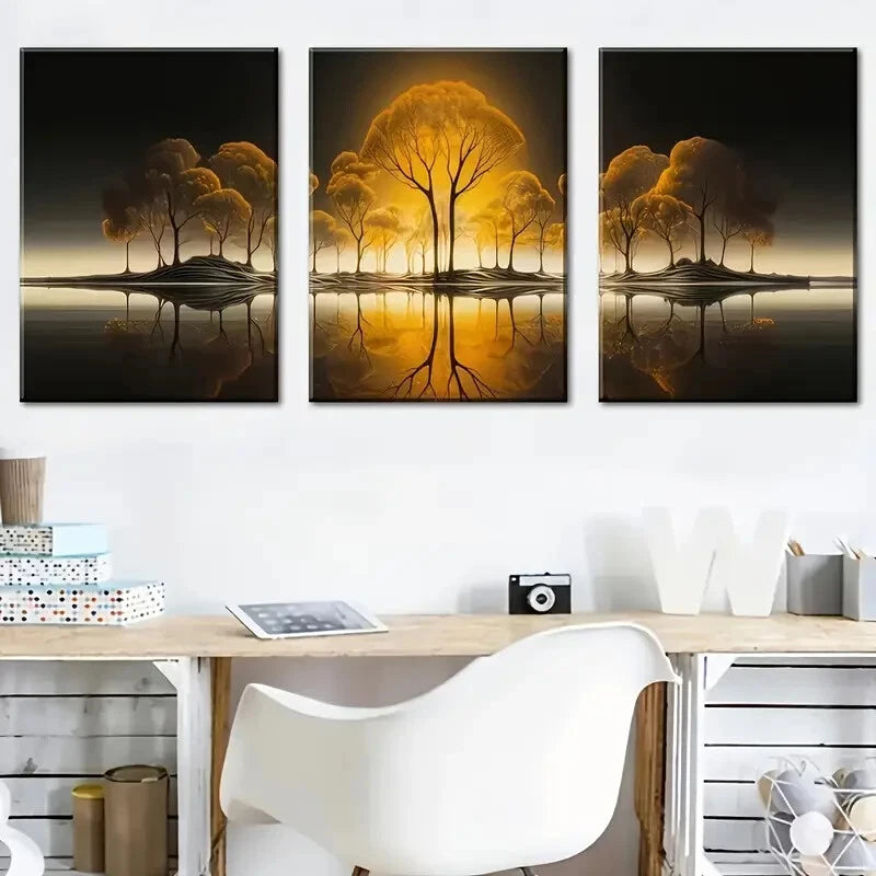 3pcs Featuring Sunset Forest Murals Perfect Wall Art Set Canvas Framed 40x60cm - High Quality Print 100% Australian Made Wall Canvas Ready to Hang - Bella Home Decor