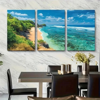 3pcs Indonesia Poster Beach Nature Perfect Wall Art Set Canvas Framed 50x70cm - High Quality Print 100% Australian Made Wall Canvas Ready to Hang