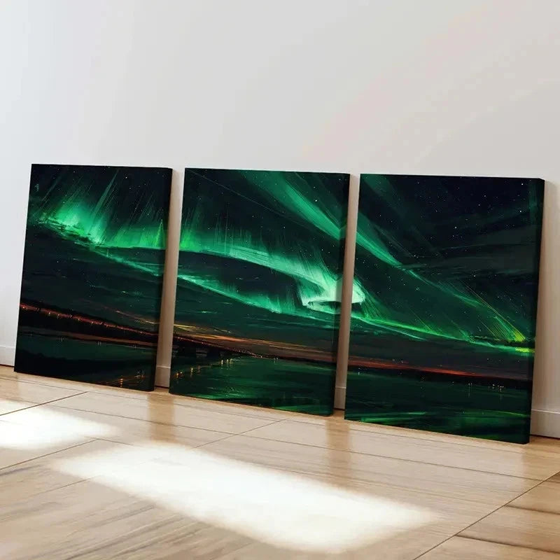 3pcs Aurora Nordic Natural Landscape Wall Art Set Canvas Framed 50x70cm - High Quality Print 100% Australian Made Wall Canvas Ready to Hang - Bella Home Decor