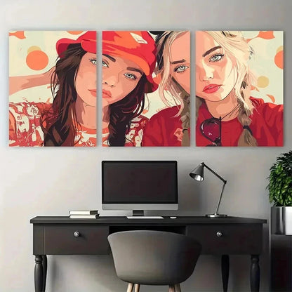 3pcs Best Friends Bestie Seamless Retro Perfect Wall Art Set Canvas Framed 50x70cm - High Quality Print 100% Australian Made Wall Canvas Ready to Hang - Bella Home Decor
