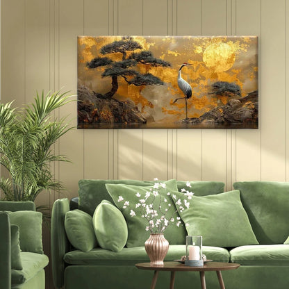 The Crane and the Golden Sun Wall Art Canvas Office Home Room Framed 120x60cm