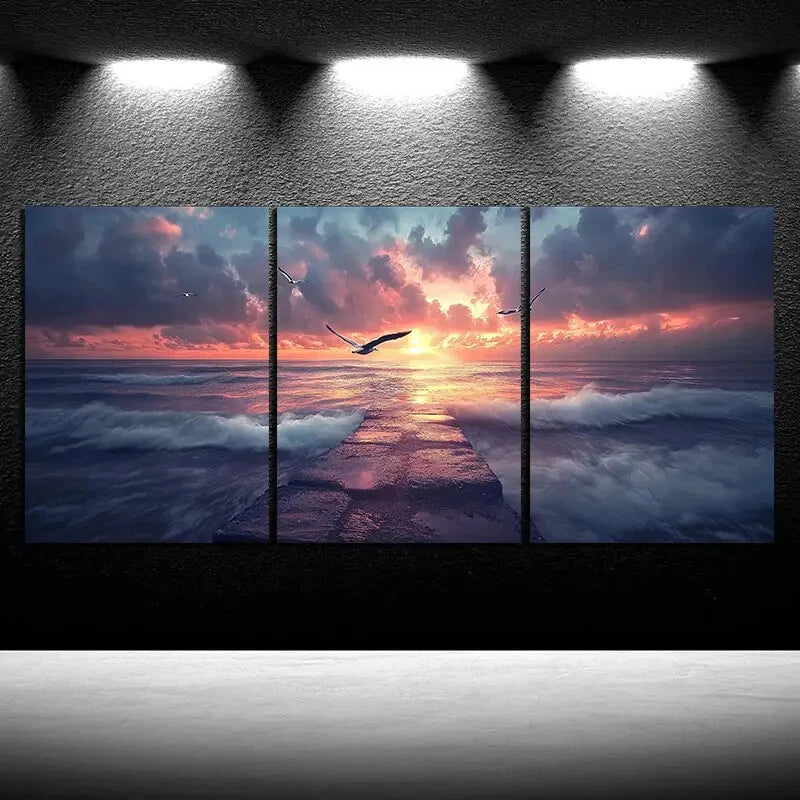 3pcs The Dock Under The Wind And Rain Metal Print Ready to Hang Art - Bella Home Decor