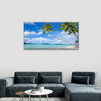 Palm Trees Blue Skies Beach Wall Art Canvas Office Home Room Framed 120x60cm