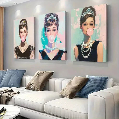 3 PCS Pop Art Bubblegum Triptych Wall Art Set Canvas Unframed - High Quality Print 100% Australian Made Wall Canvas