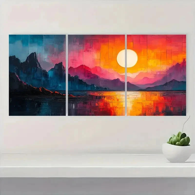 3pcs Vibrant Sunset & Mountain Scenery SC   Wall Art Set Canvas Framed 40x60cm - High Quality Print 100% Australian Made Wall Canvas Ready to Hang - Bella Home Decor