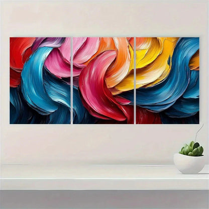 3pcs Abstract Ribbons Modern Painting Metal Print Ready to Hang Art - Bella Home Decor