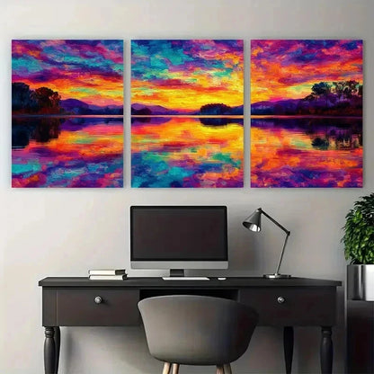 3pcs Color Sunrise Over Lake Nature Perfect Wall Art Set Canvas Framed 50x70cm - High Quality Print 100% Australian Made Wall Canvas Ready to Hang - Bella Home Decor