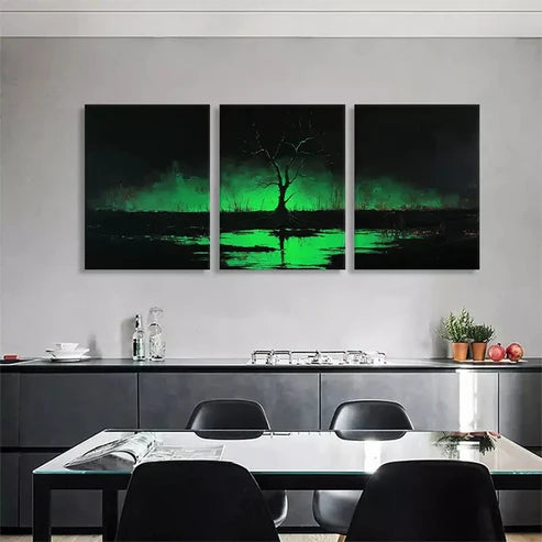 3pcs Mysterious Green Glow Tree Dark Perfect Wall Art Canvas Unframed - High Quality Print 100% Australian Made Wall Canvas