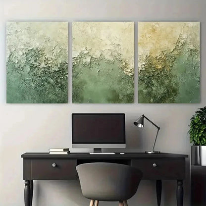 3pcs Green Neutral Impasto Textured Perfect Wall Art Set Canvas Framed 50x70cm - High Quality Print 100% Australian Made Wall Canvas Ready to Hang
