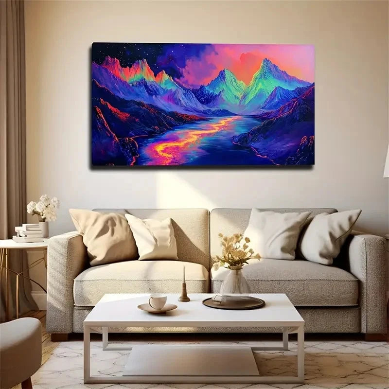 Vibrant Landscape Colorful Sky Wall Art Canvas Office Home Room Framed 120x60cm