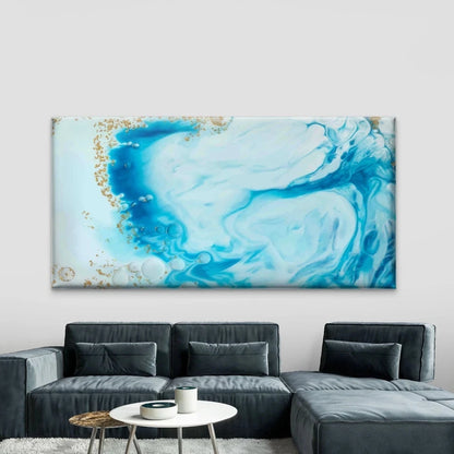 Abstract Blue Gold Watercolor Wall Art Canvas Office Home Room Framed 120x60cm