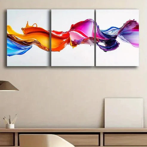 3pcs Colorful Splashes of Liquid Paint Perfect Wall Art Set Canvas Unframed - High Quality Print 100% Australian Made Wall Canvas - Bella Home Decor