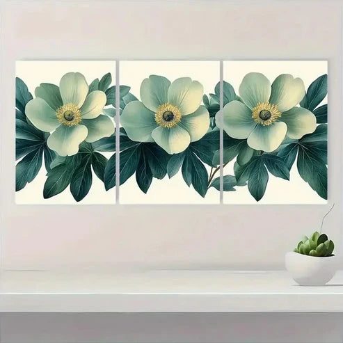 3pcs Vintage Green Botanical Floral ER Wall Art Set Canvas Unframed - High Quality Print 100% Australian Made Wall Canvas - Bella Home Decor
