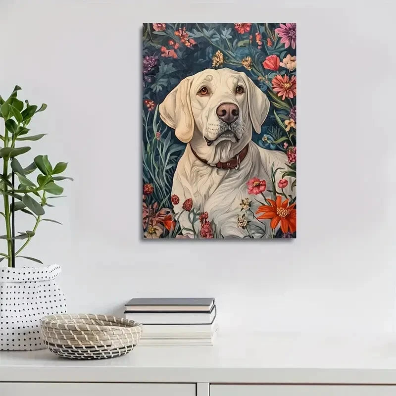 Flowers And Plants Cute Labrador Retriever Painting 40x60cm Metal Print Ready to Hang