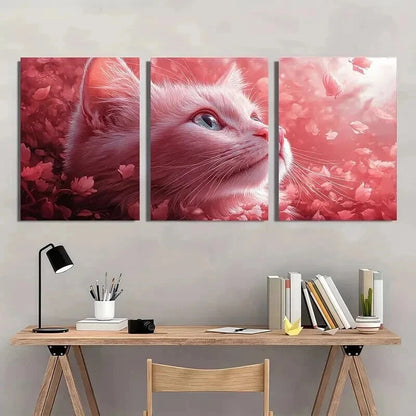 3pcs Feline Decor with Floral Background Wall Art Set Canvas Framed 40x60cm - High Quality Print 100% Australian Made Wall Canvas Ready to Hang - Bella Home Decor