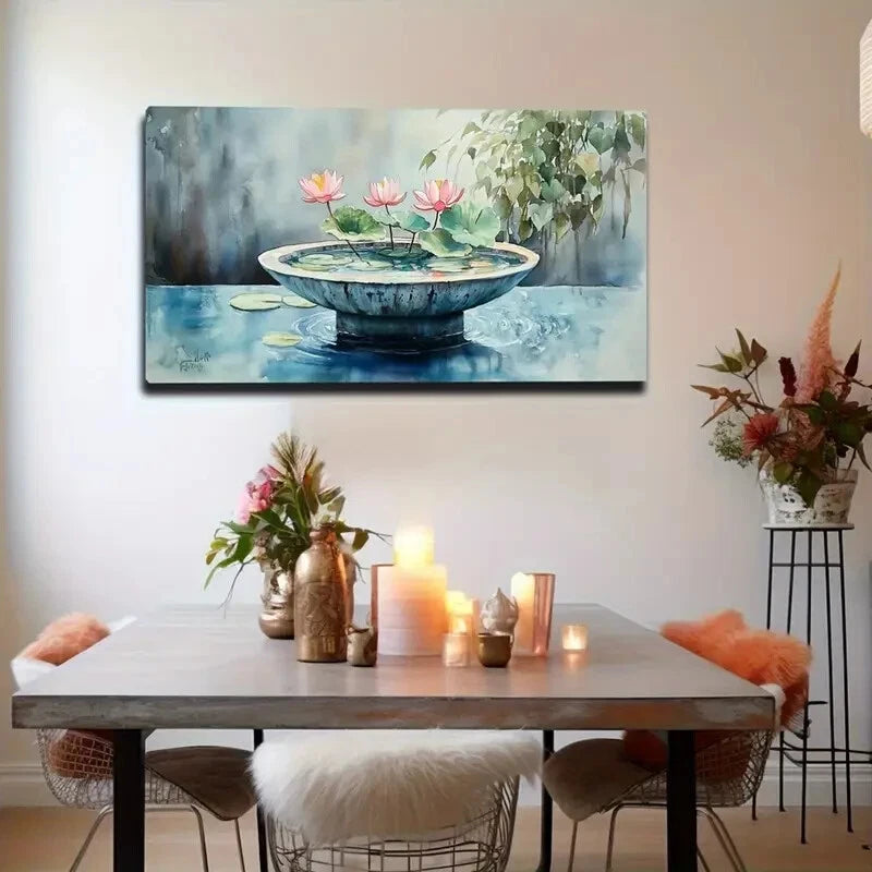 Pink for Lotus Blooms Serene Wall Art Canvas Office Home Room Framed 120x60cm - Bella Home Decor