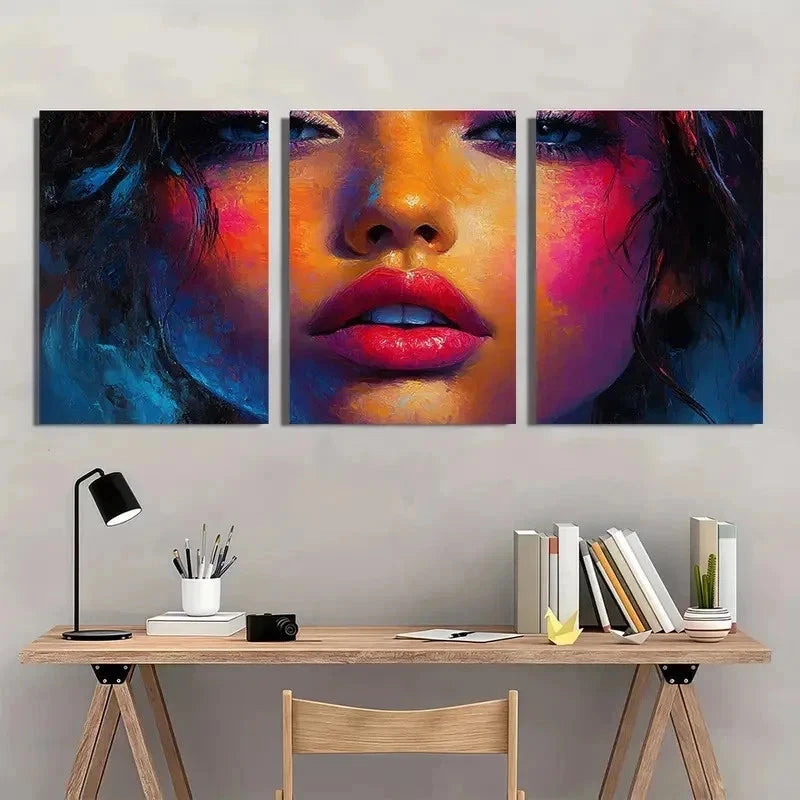 3pcs Textured Girl Face Abstract Perfect Wall Art Set Canvas Framed 60x90cm - High Quality Print 100% Australian Made Wall Canvas Ready to Hang