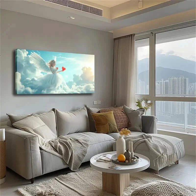 Angels Flying In The Clouds Wall Art Canvas Office Home Room Framed 120x60cm - Bella Home Decor