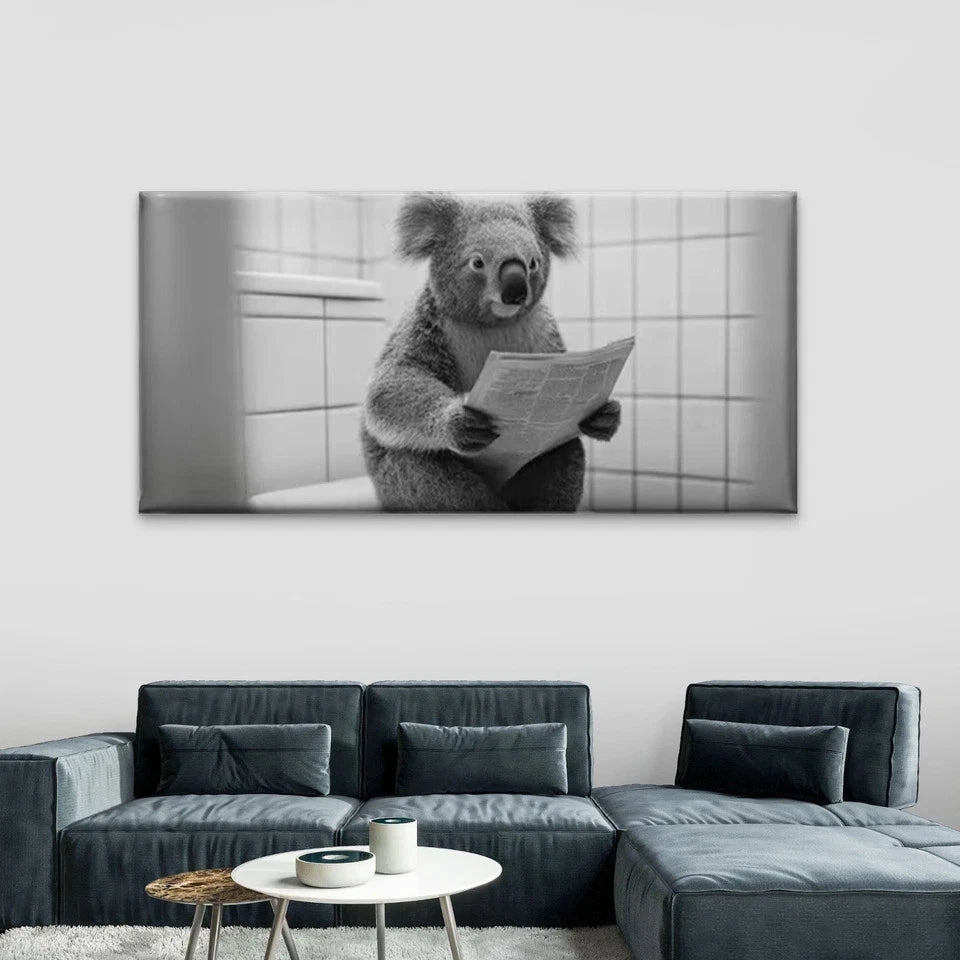 Koala Reading Newspaper Wall Art Canvas Office Home Room Framed 120x60cm