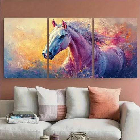 3pcs Vibrant Equine Pastel Horse Wall Art Canvas Unframed - High Quality Print 100% Australian Made Wall Canvas