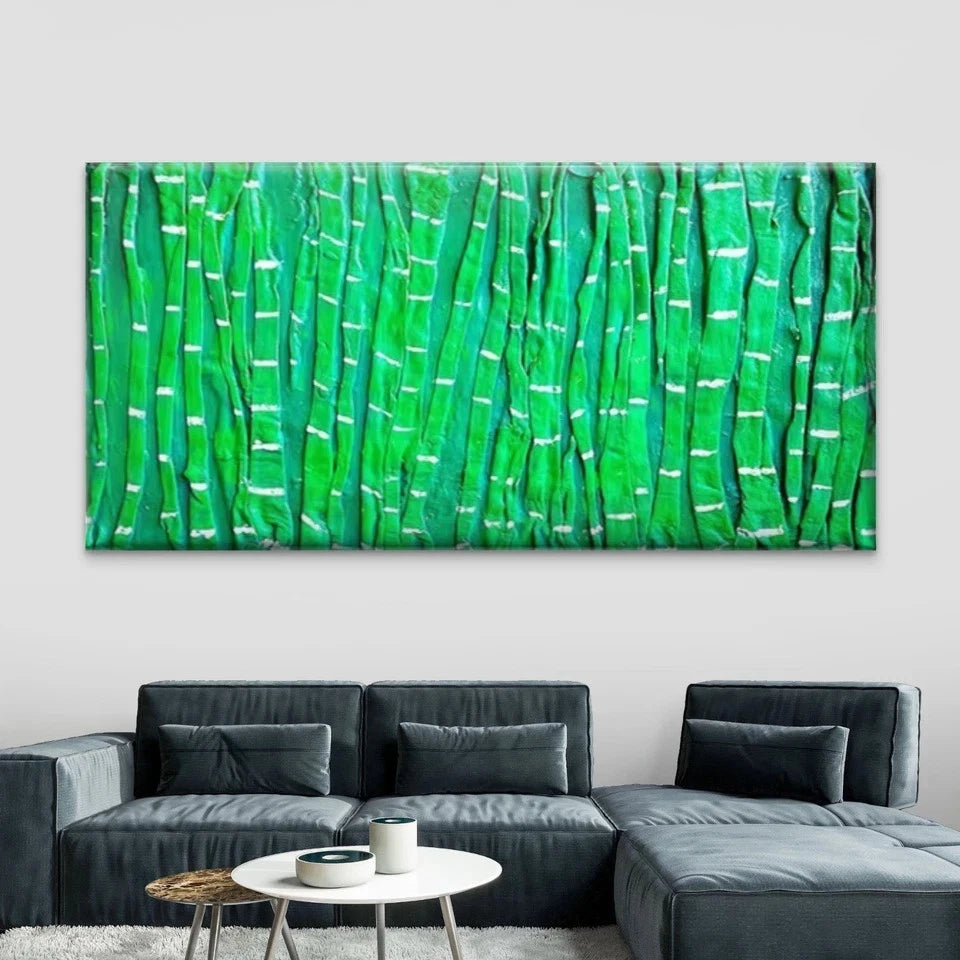 Abstract Green Textured PaintingWall Art Canvas Office Home Room Framed 120x60cm