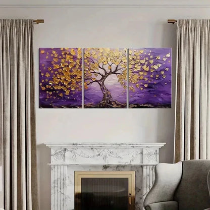 3pcs Abstract Golden Tree Purple Sky Wall Art Canvas Unframed - High Quality Print 100% Australian Made Wall Canvas - Bella Home Decor