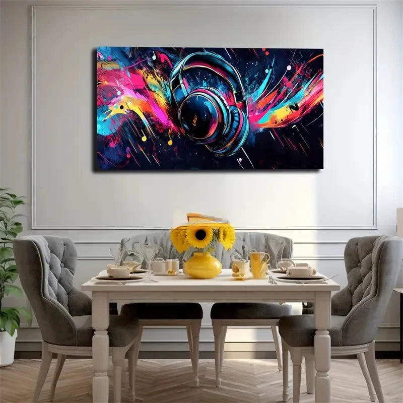 Colorful DJ Headphones Decor Wall Art Canvas Office Home Room Framed 120x60cm