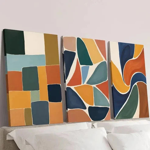 3pcs Retro Abstract Multi Color Block Geometric Wall Art Canvas Unframed - High Quality Print 100% Australian Made Wall Canvas