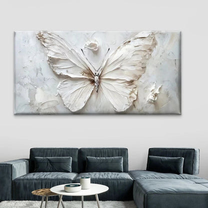 White Textured Butterfly Wall Art Canvas Office Home Room Framed 120x60cm
