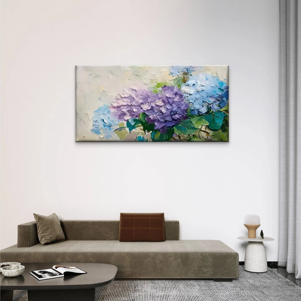 Flowers Blue Purple Abstract Wall Art Canvas Office Home Room Framed 120x60cm