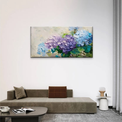 Flowers Blue Purple Abstract Wall Art Canvas Office Home Room Framed 120x60cm