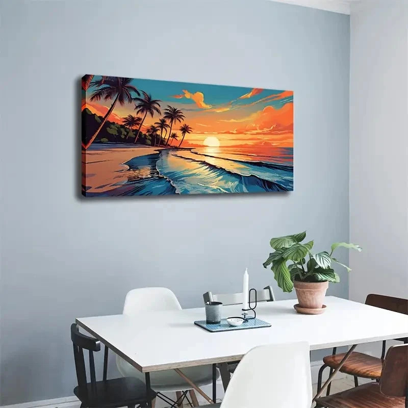 Beach Sunset Landscape Deco Wall Art Canvas Office Home Room Framed 120x60cm