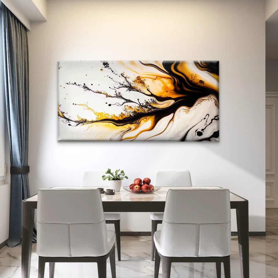 Abstract Art White Gold Black Wall Art Canvas Office Home Room Framed 120x60cm