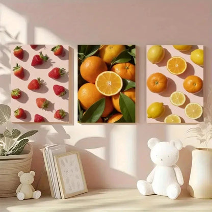 3pcs  Strawberry, Orange, Lemon Deco Wall Art Set Canvas Framed 40x60cm - High Quality Print 100% Australian Made Wall Canvas Ready to Hang - Bella Home Decor