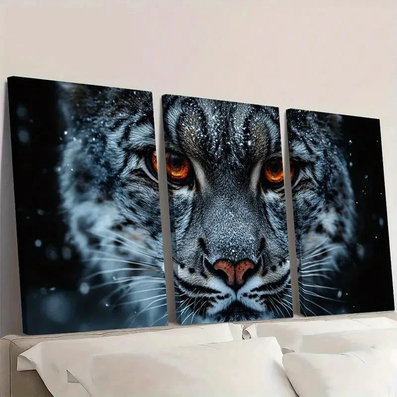 3pcs Snow Leopard Vibrant Red Eyes Wildlife Wall Art Set Canvas Framed 60x90cm - High Quality Print 100% Australian Made Wall Canvas Ready to Hang