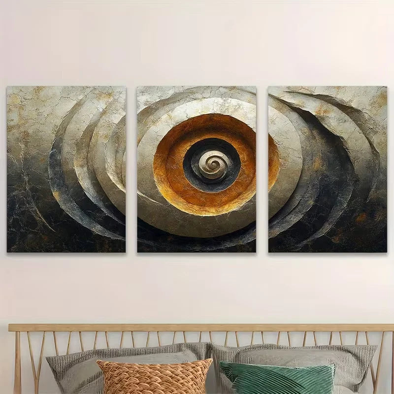 3pcs Geometric Spiral Ring Circle Pattern Metal Print Ready to Hang Art - Bella Home Decor