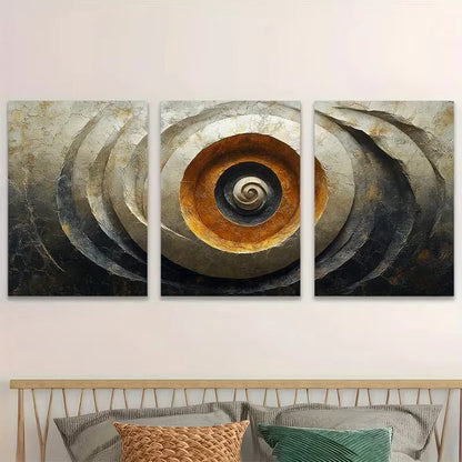 3pcs Geometric Spiral Ring Circle Pattern Metal Print Ready to Hang Art - Bella Home Decor