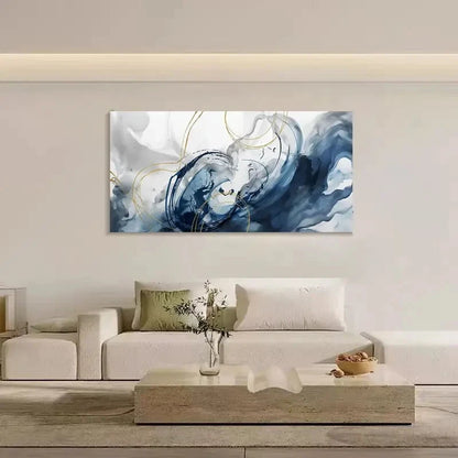 Elegant Abstract White & Golden Lines Wall Art Canvas Office Home Room Framed 120x60cm - Bella Home Decor