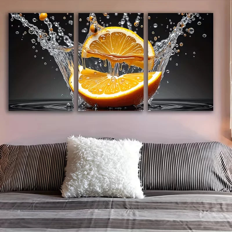 3pcs Vibrant Orange Citrus Decor Wall Art Set Canvas Framed 40x60cm – High Quality Print 100% Australian Made Wall Canvas Ready to Hang