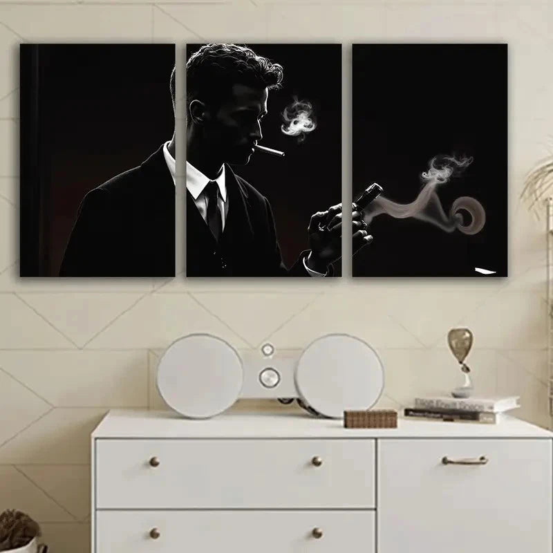3pcs Elegant Man In Suit Smoking Cigarette Wall Art Set Canvas Framed 40x60cm - High Quality Print 100% Australian Made Wall Canvas Ready to Hang