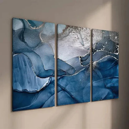 3pcs Abstract Blue and Golden Marble Texture Wall Art Set Canvas Unframed - High Quality Print 100% Australian Made Wall Canvas - Bella Home Decor