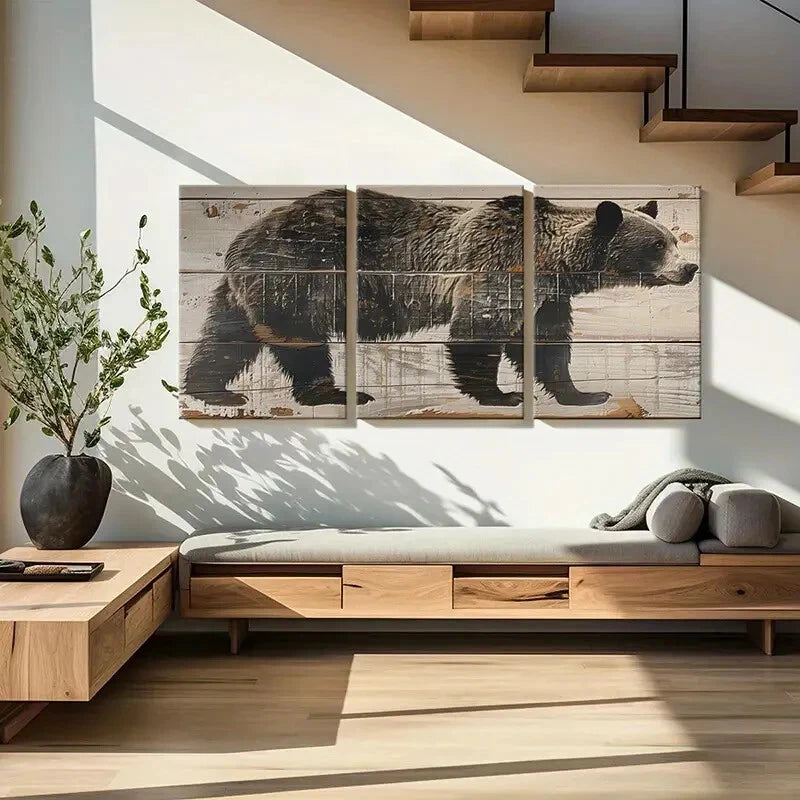 3pcs Bear Farmhouse Style Vintage Wall Art Set Canvas Framed 60x90cm - High Quality Print 100% Australian Made Wall Canvas Ready to Hang - Bella Home Decor